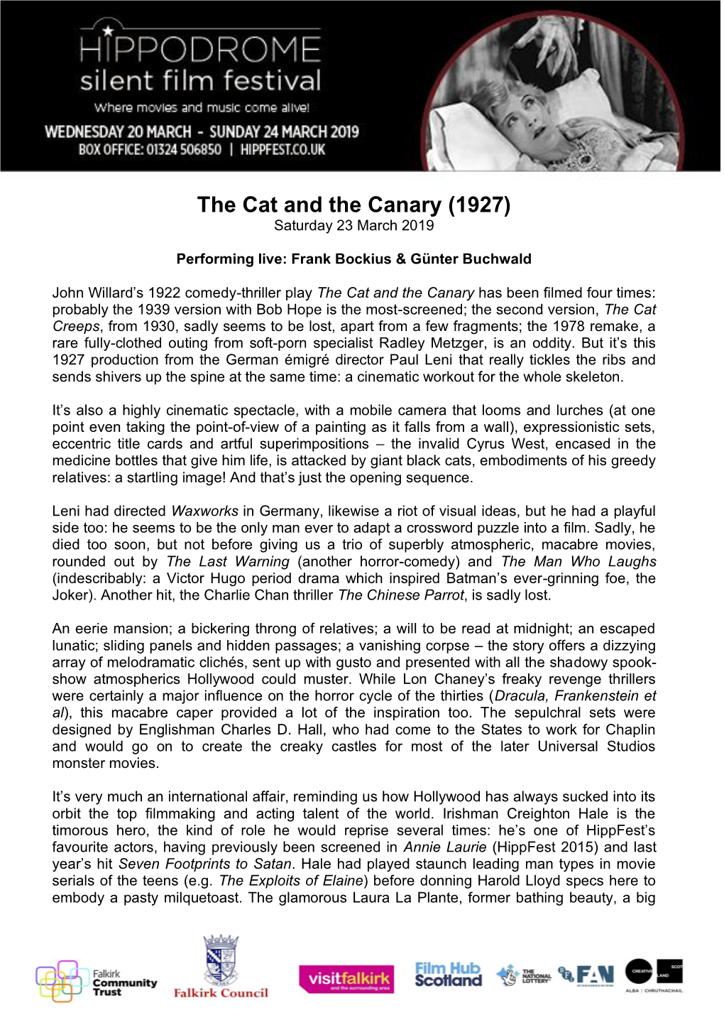 The Cat and the Canary (1927) Saturday 23 March 2019