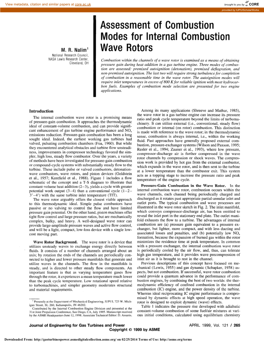 Assessment of Combustion Modes for Internal Combustion Wave Rotors