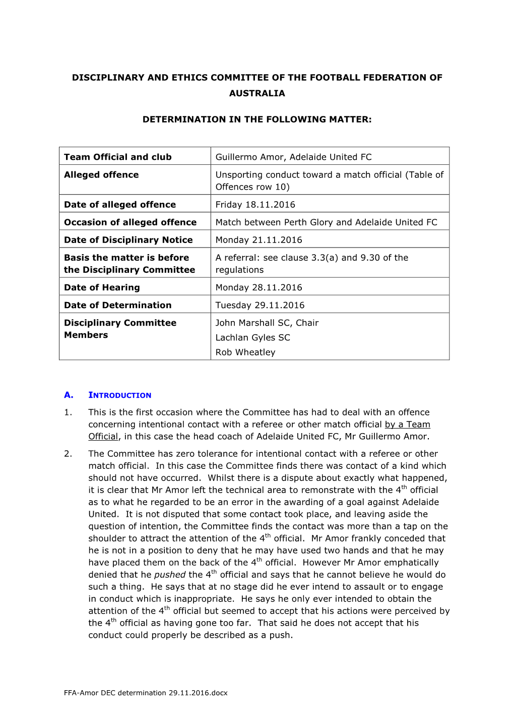 Disciplinary and Ethics Committee of the Football Federation of Australia