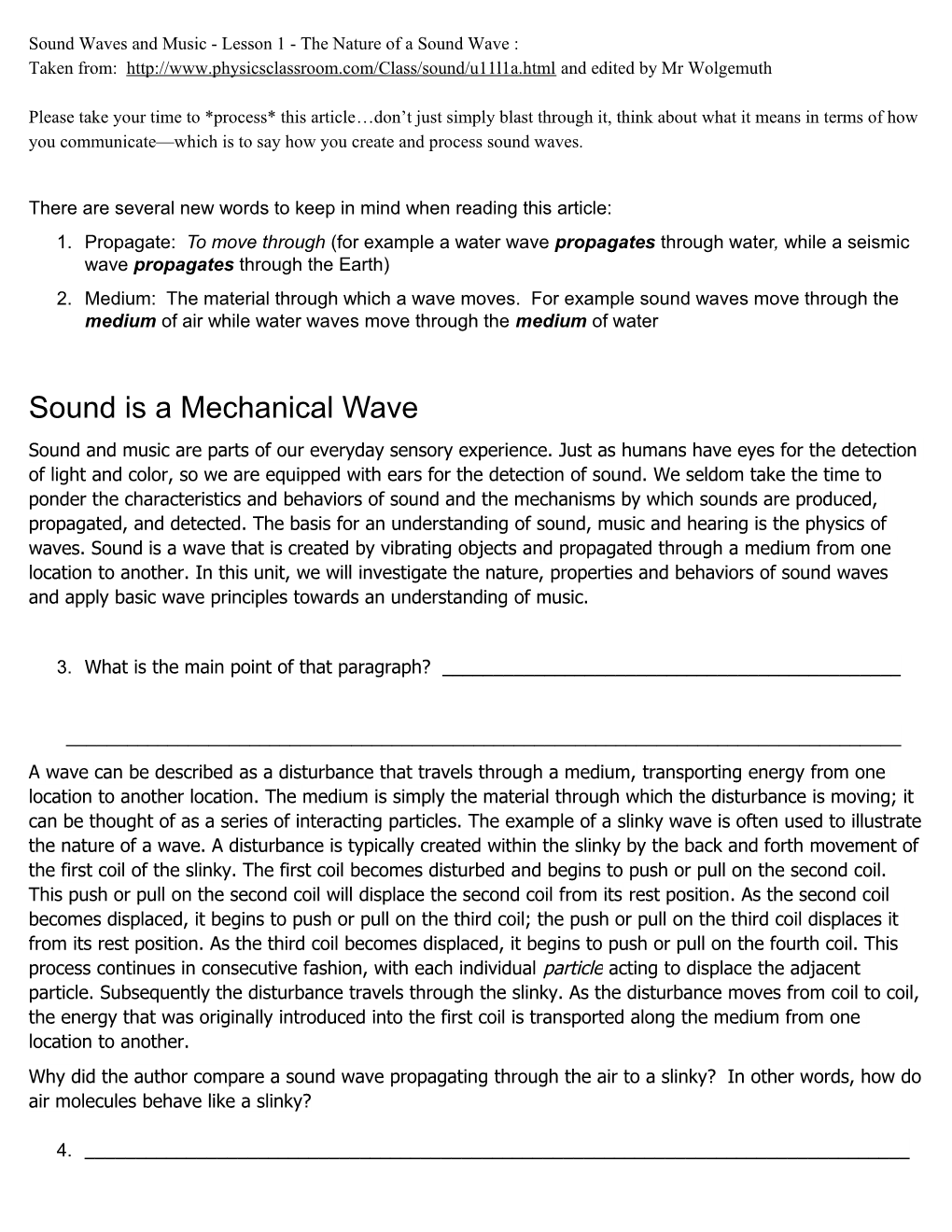 Sound Waves and Music - Lesson 1 - the Nature of a Sound Wave