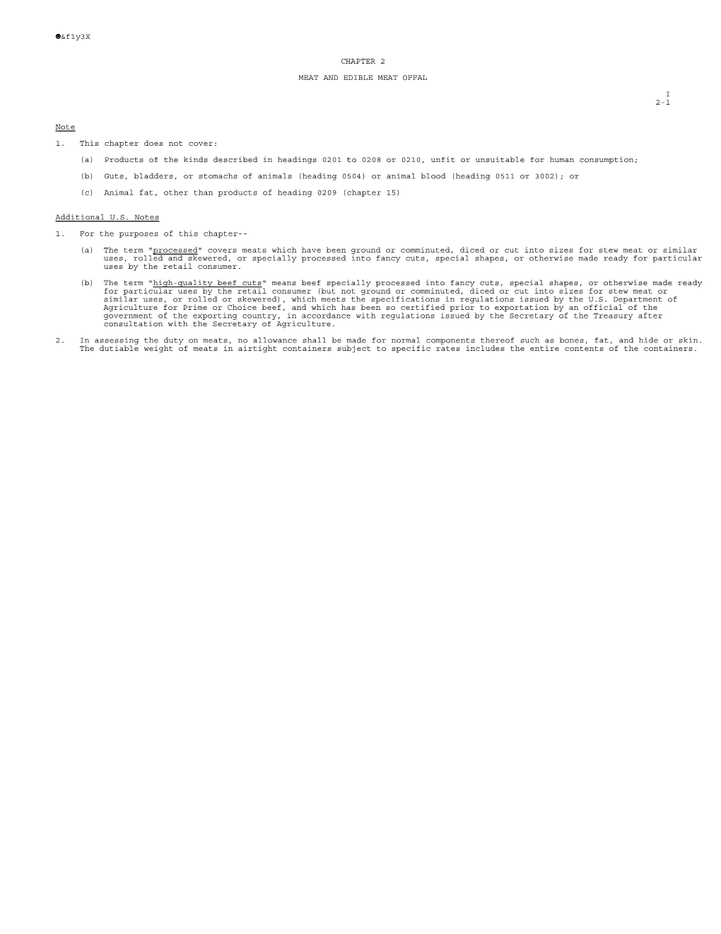 F1y3x CHAPTER 2 MEAT and EDIBLE MEAT OFFAL I 2-1 Note 1