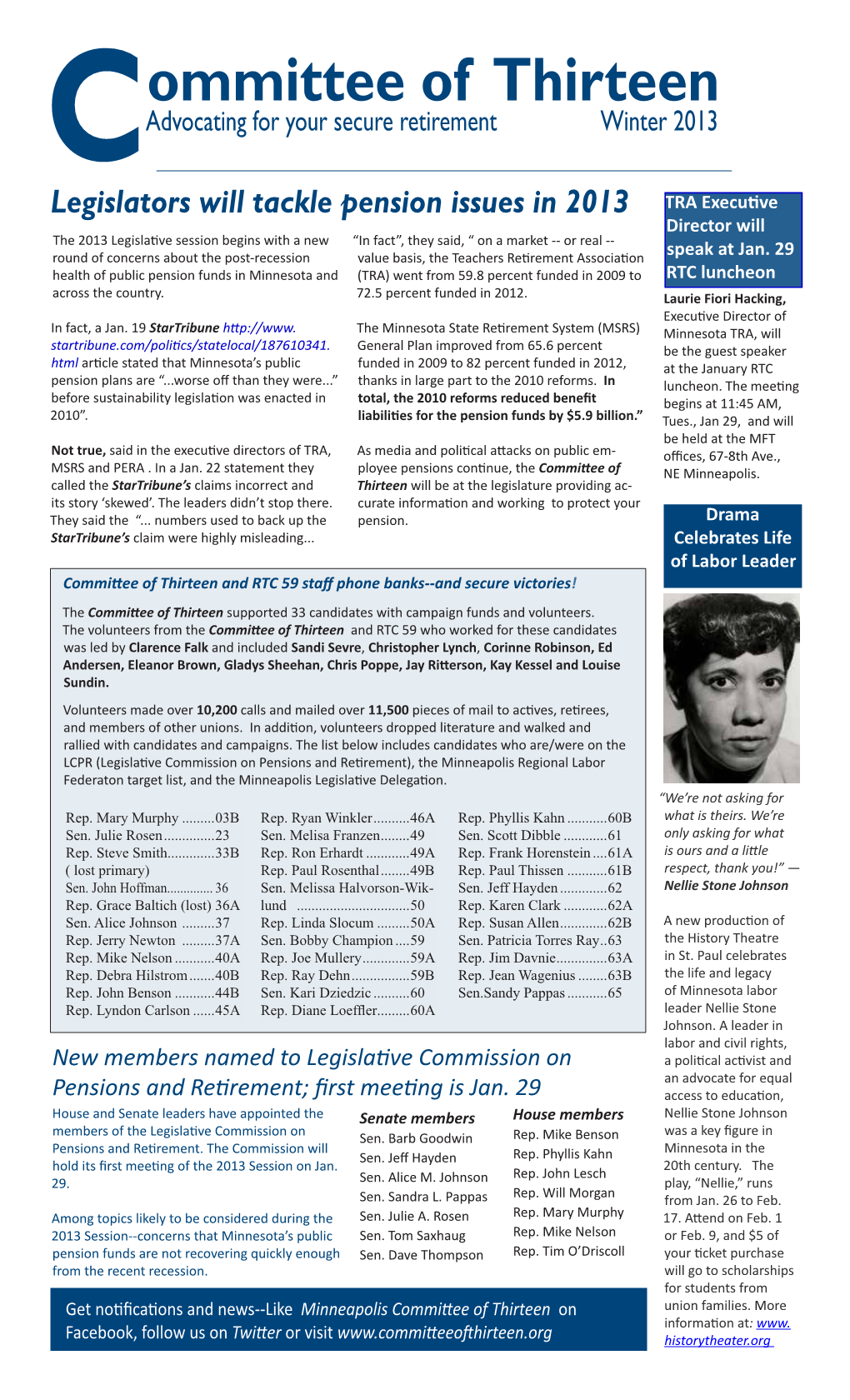 The Minneapolis Committee of Thirteen and RTC 59 “...For Their Excellent Work in Political Education, Political Action and Community Involvement.”