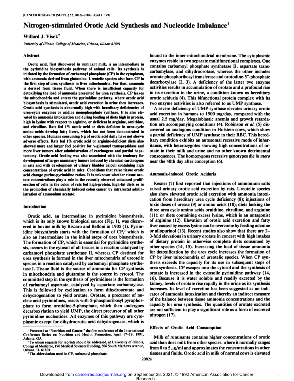 Nitrogen-Stimulated Orotic Acid Synthesis and Nucleotide Imbalance1