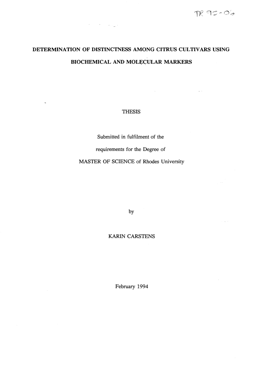 Determination of Distinctness Among Citrus Cultiv Ars