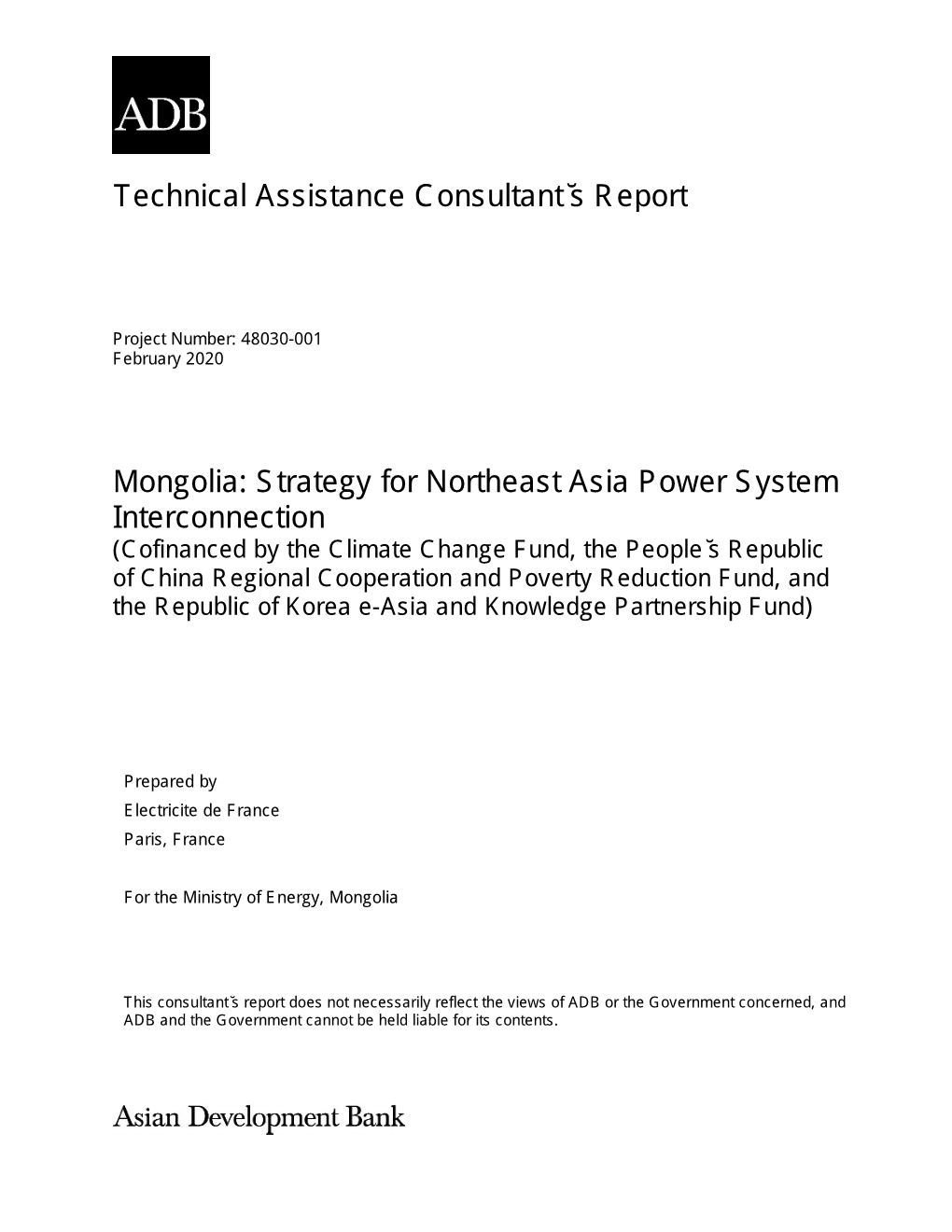 48030-001: Strategy for Northeast Asia Power System Interconnection