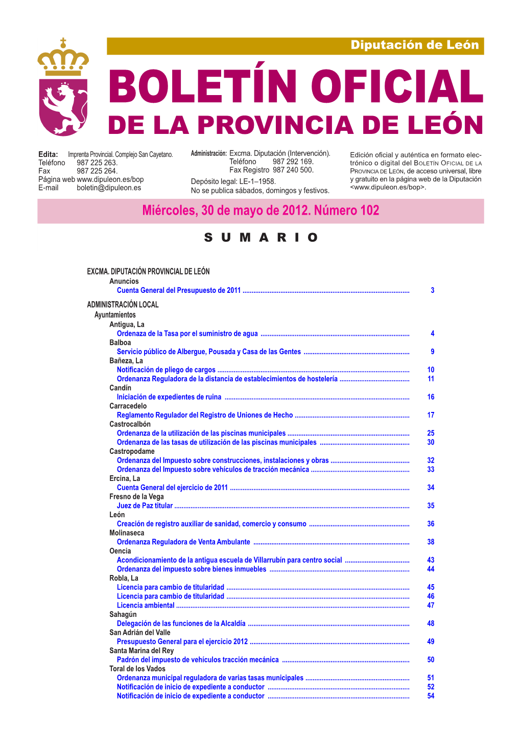 Boletín Oficial De La Provincia De León