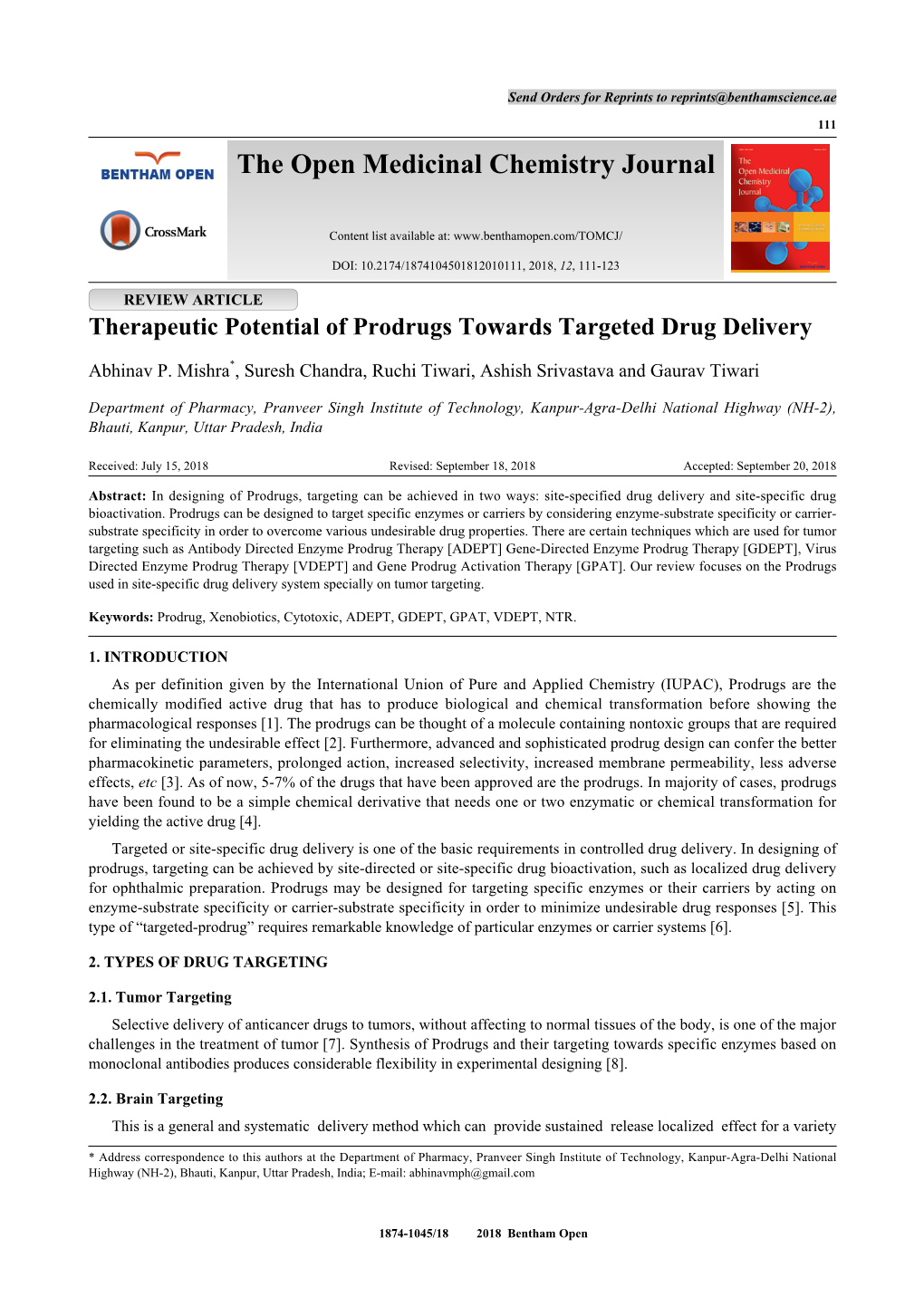 The Open Medicinal Chemistry Journal