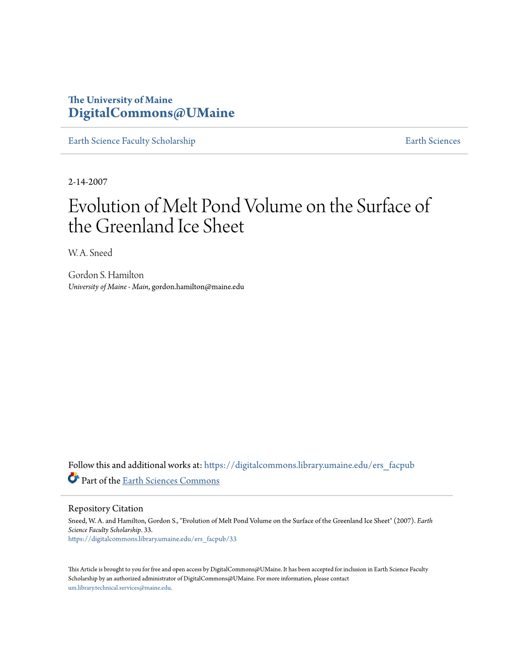 Evolution of Melt Pond Volume on the Surface of the Greenland Ice Sheet W