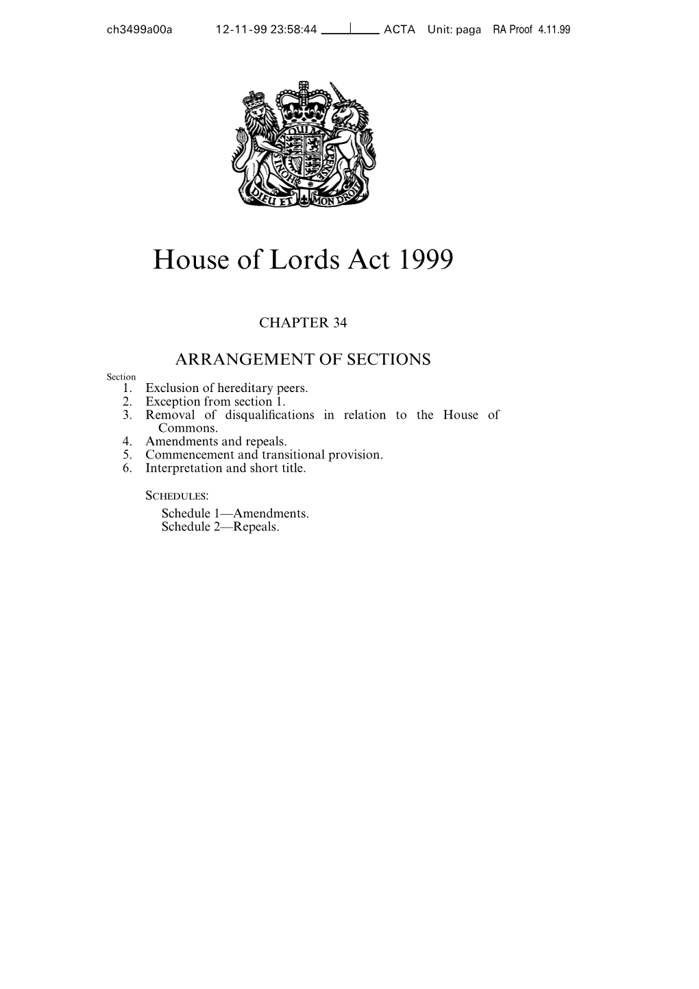 House of Lords Act 1999