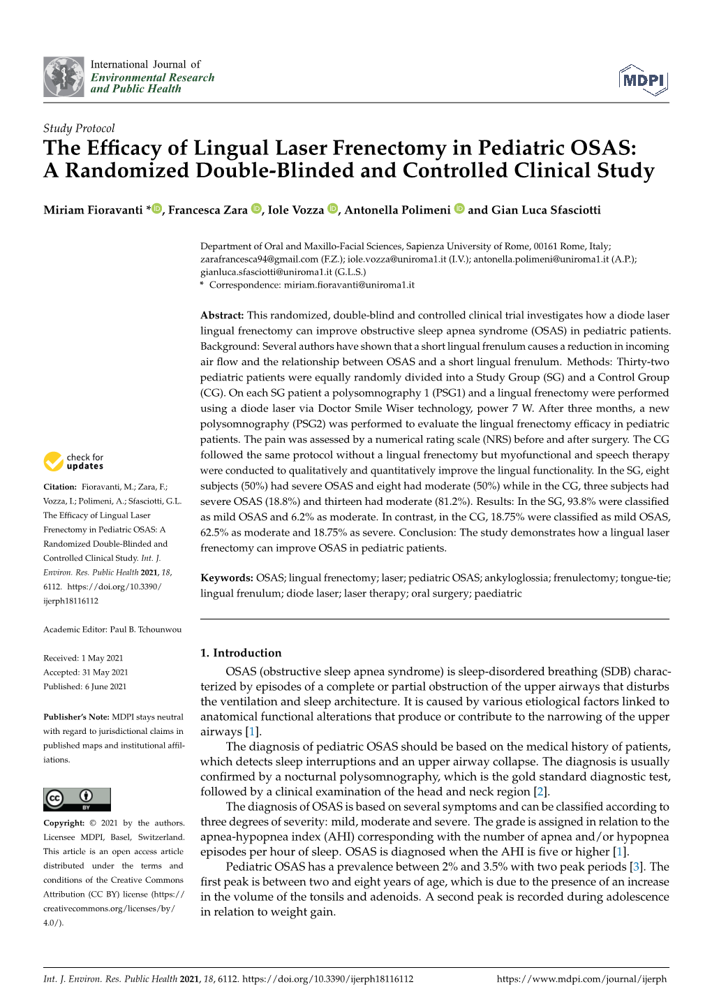 The Efficacy of Lingual Laser Frenectomy in Pediatric OSAS