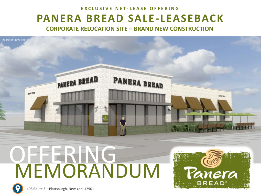 Panera Bread Sale-Leaseback Corporate Relocation Site – Brand New Construction