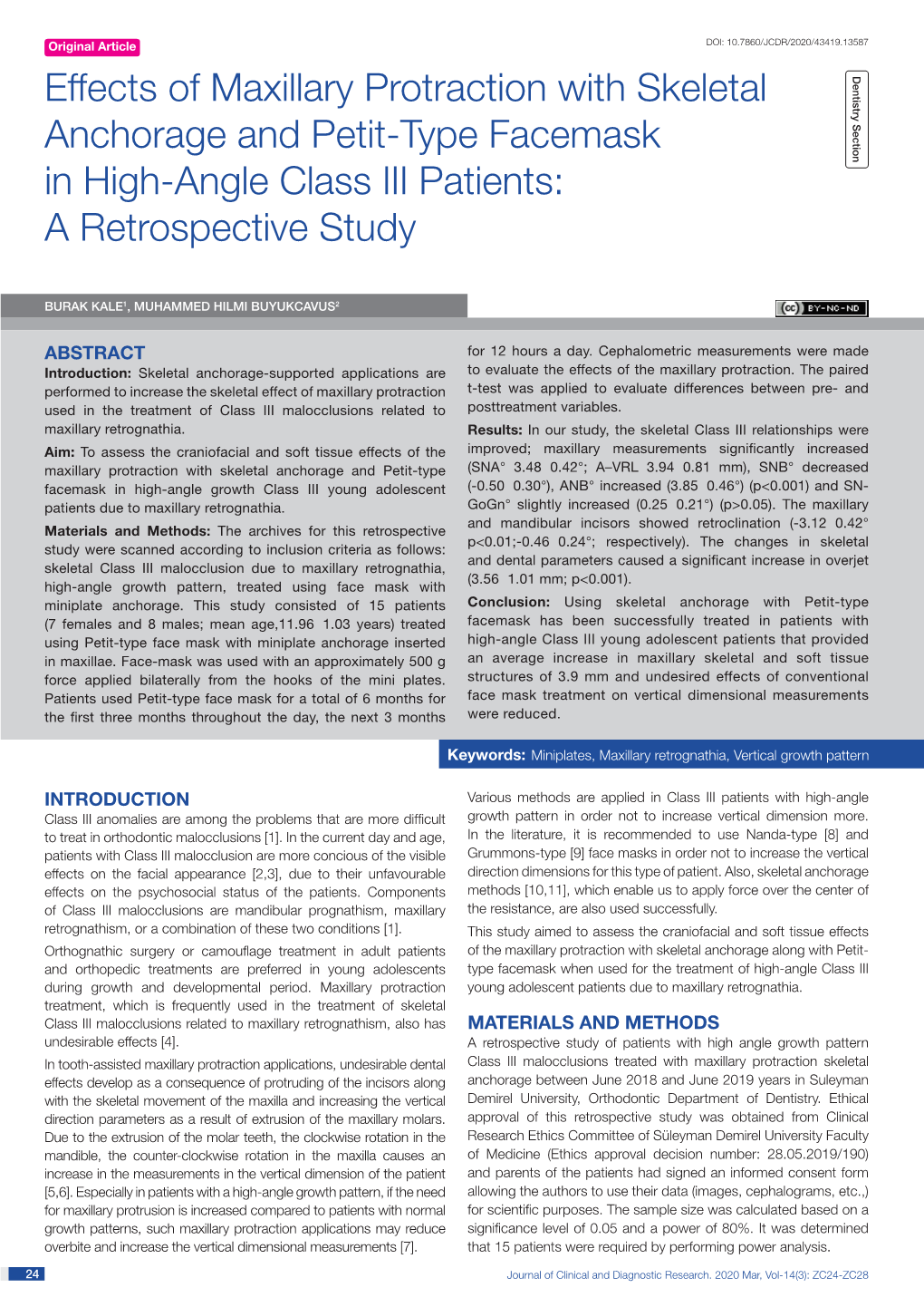 Effects of Maxillary Protraction with Skeletal Anchorage and Petit-Type Facemask in High-Angle Class III Patients