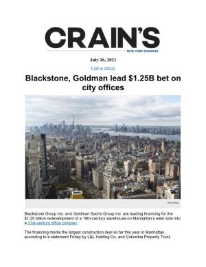 Blackstone, Goldman Lead $1.25B Bet on City Offices