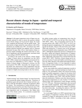 Recent Climate Change in Japan – Spatial and Temporal Characteristics of Trends of Temperature