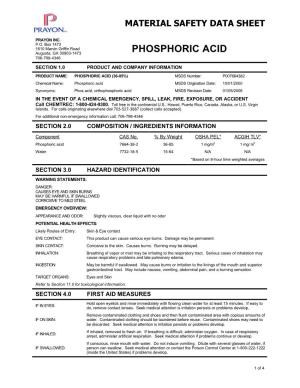 Phosphoric Acid 706-798-4346 Section 1.0 Product and Company Information