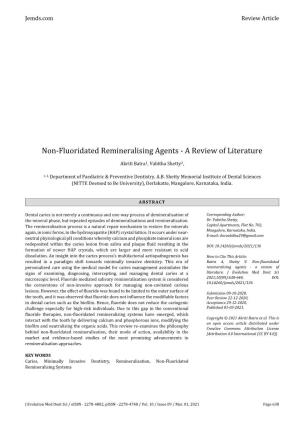 Non-Fluoridated Remineralising Agents - a Review of Literature