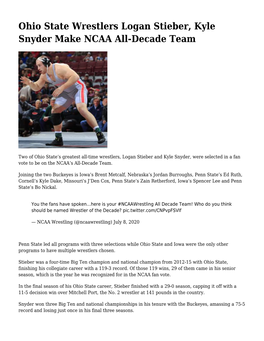 Ohio State Wrestlers Logan Stieber, Kyle Snyder Make NCAA All-Decade Team
