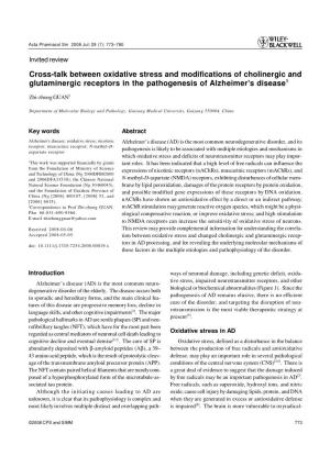 Cross-Talk Between Oxidative Stress and Modifications of Cholinergic and Glutaminergic Receptors in the Pathogenesis of Alzheimer's Disease1