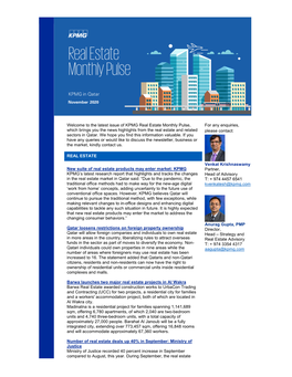 The Latest Issue of KPMG Real Estate Monthly Pulse
