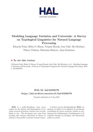 Modeling Language Variation and Universals: a Survey on Typological Linguistics for Natural Language Processing