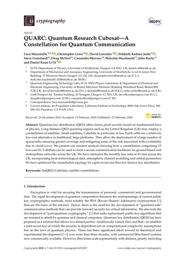 QUARC: Quantum Research Cubesat—A Constellation for Quantum Communication