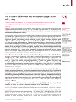 The Incidence of Abortion and Unintended Pregnancy in India, 2015