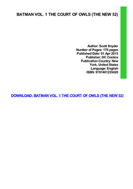 {PDF} Batman Vol. 1 the Court of Owls