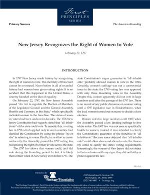 New Jersey Recognizes the Right of Women to Vote