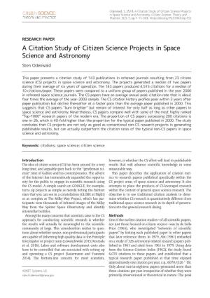 A Citation Study of Citizen Science Projects in Space Science and Astronomy