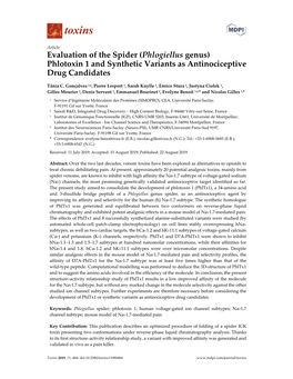 Evaluation of the Spider (Phlogiellus Genus) Phlotoxin 1 and Synthetic Variants As Antinociceptive Drug Candidates