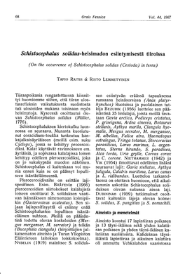 Schistocephalus Solidus-Heisimadon Esiintymisestä Tiiroissa
