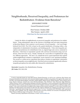 Neighborhoods, Perceived Inequality, and Preferences for Redistribution: Evidence from Barcelona∗