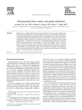 Demineralized Bone Matrix and Spinal Arthrodesis Kenneth J.H