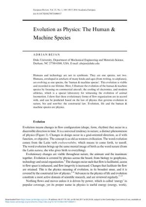 Evolution As Physics: the Human & Machine Species