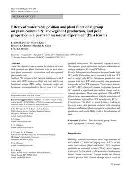Effects of Water Table Position and Plant Functional Group on Plant