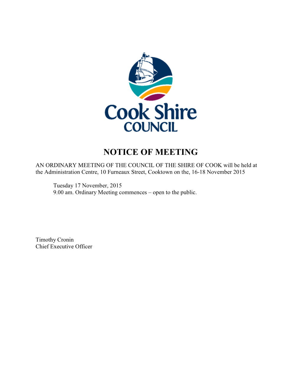 Cook Shire Council Agenda