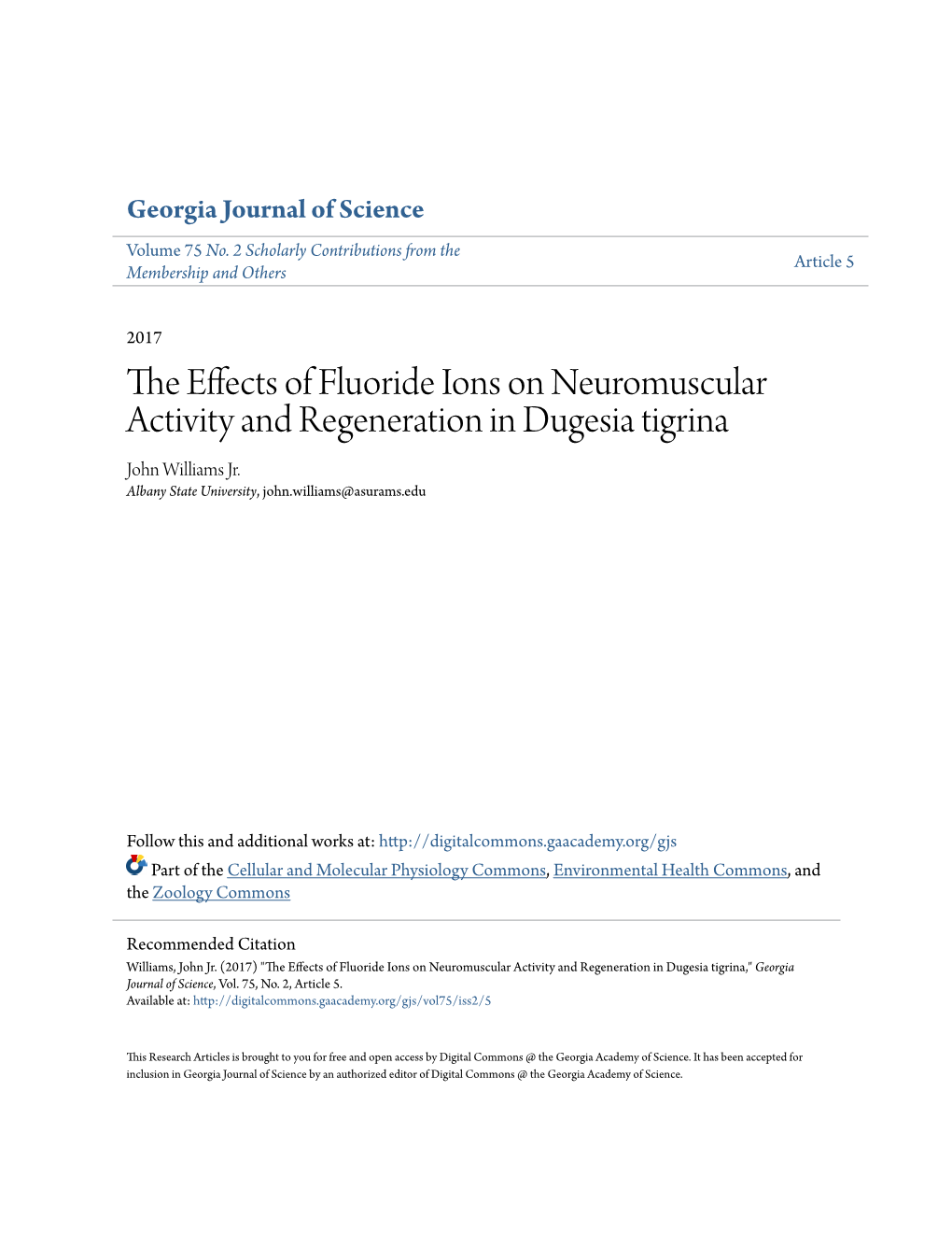 The Effects of Fluoride Ions on Neuromuscular Activity and Regeneration in Dugesia Tigrina,