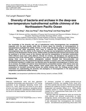 Diversity of Bacteria and Archaea in the Deep-Sea Low-Temperature Hydrothermal Sulfide Chimney of the Northeastern Pacific Ocean
