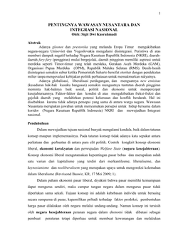 PENTINGNYA WAWASAN NUSANTARA DAN INTEGRASI NASIONAL Oleh: Sigit Dwi Kusrahmadi