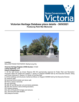 Victorian Heritage Database Place Details - 30/9/2021 Footscray Park War Memorial