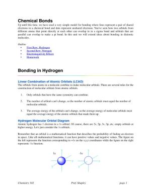 Chemical Bonds Bonding in Hydrogen