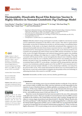 Thermostable, Dissolvable Buccal Film Rotavirus Vaccine Is Highly Effective in Neonatal Gnotobiotic Pig Challenge Model