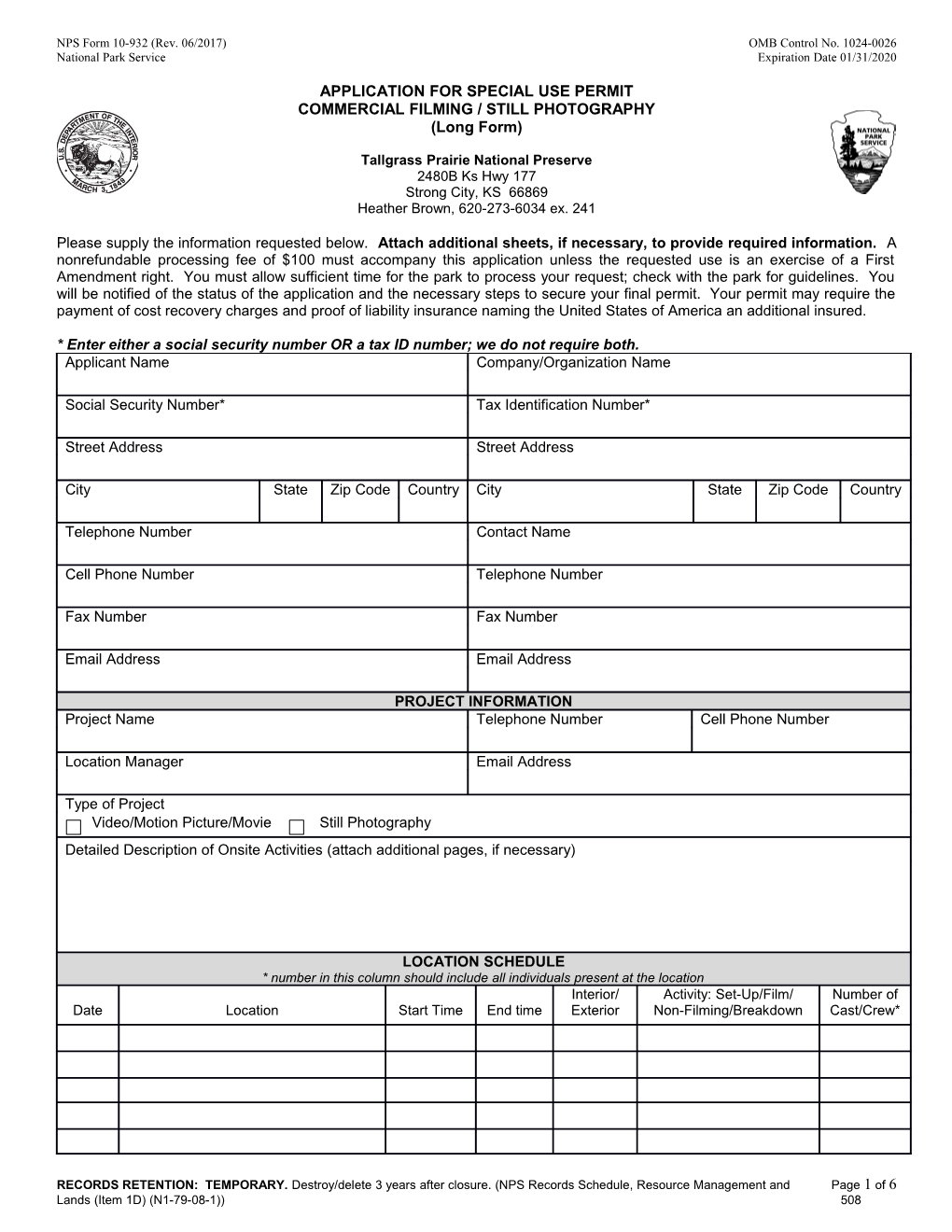 NPS Form 10-932 (Rev. 06/2017) OMB Control No. 1024-0026