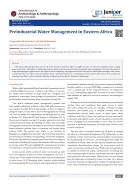 Preindustrial Water Management in Eastern Africa