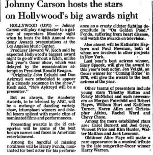 Johnny Carson Hosts the Stars on Hollywood's Big Awards Night