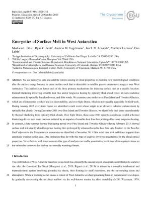 Energetics of Surface Melt in West Antarctica Madison L