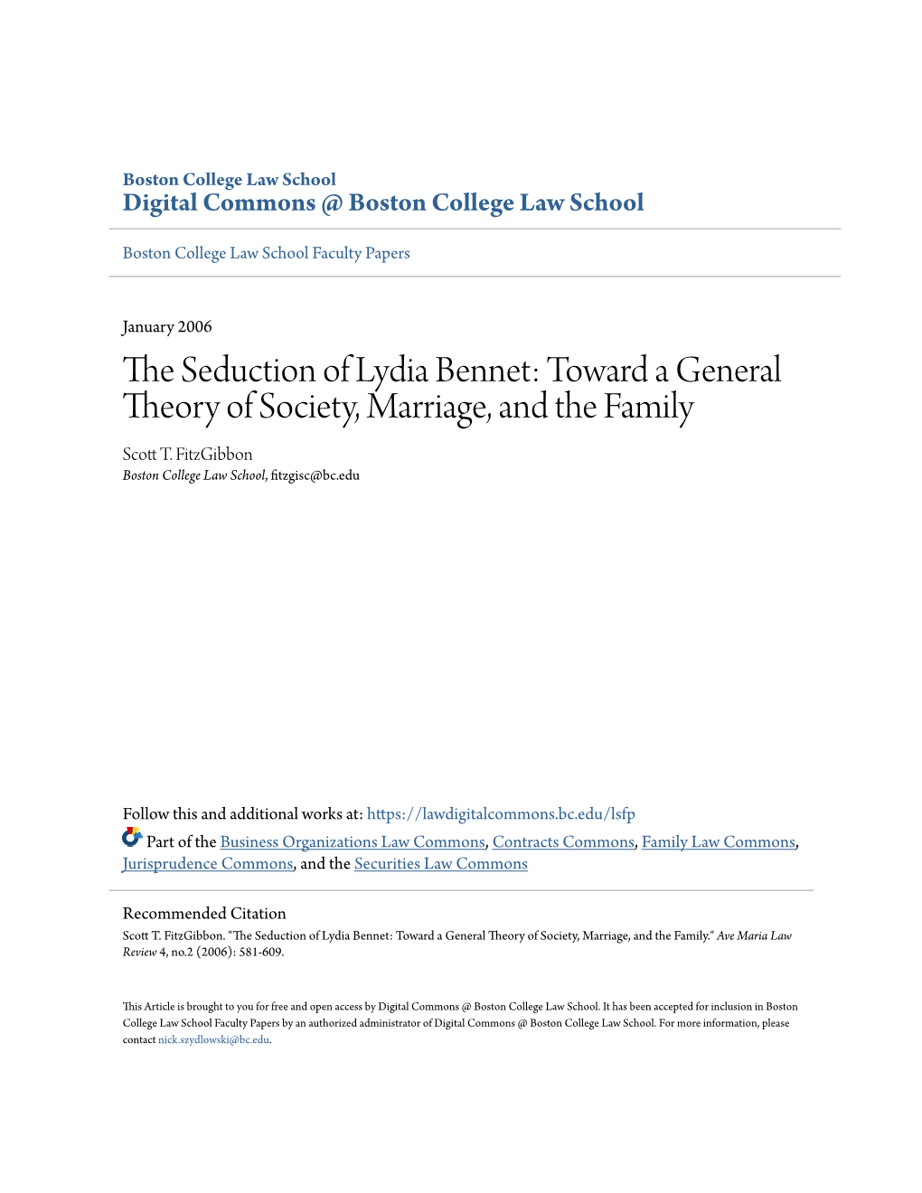 The Seduction of Lydia Bennet: Toward a General Theory of Society, Marriage, and the Family