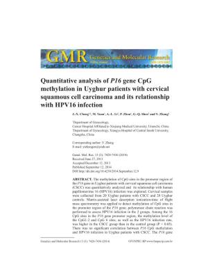 Quantitative Analysis of P16 Gene Cpg Methylation in Uyghur Patients with Cervical Squamous Cell Carcinoma and Its Relationship with HPV16 Infection