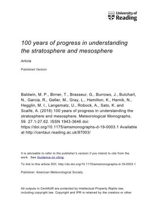 100 Years of Progress in Understanding the Stratosphere and Mesosphere