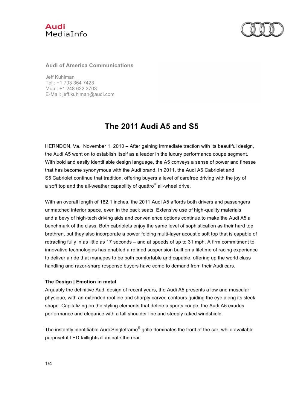 2011 Audi A5/S5 Media Information